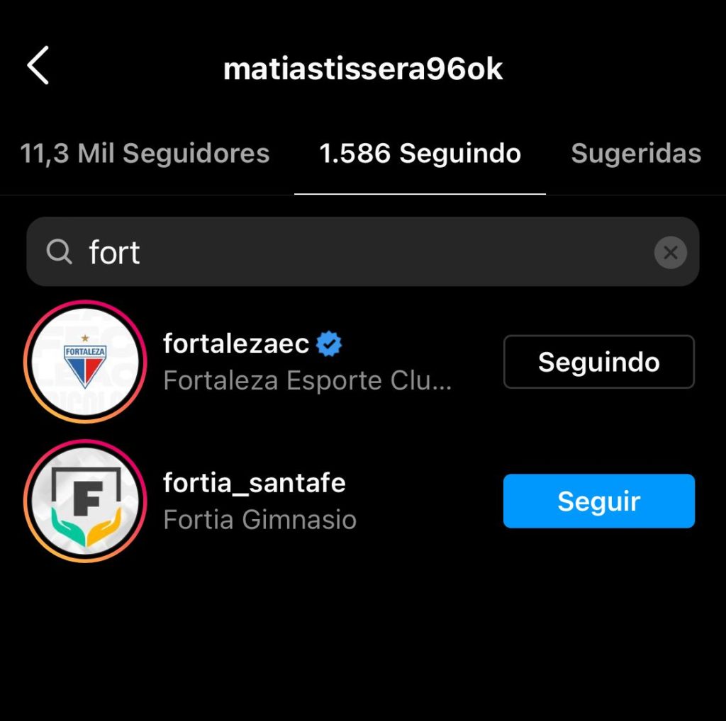 Tissera segue o Fortaleza nas redes sociais